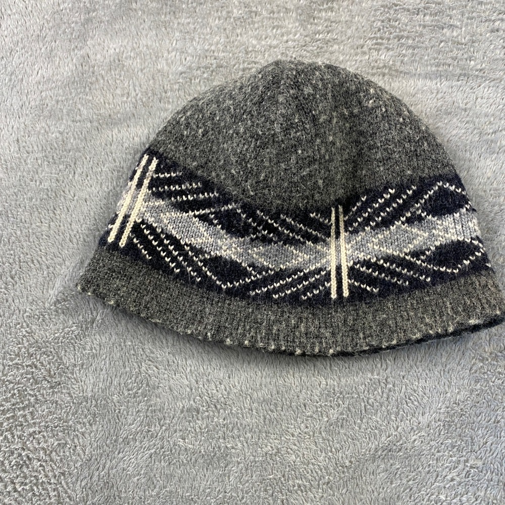 Nautica Beanie Mens OS Grey Fair Isle Wool Blend Knit Skull Cap Hat Geometric